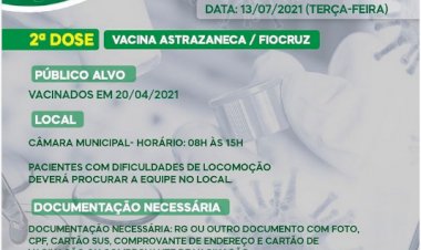 ATENÇÃO, para 2ª dose da vacinação contra a Covid-19.