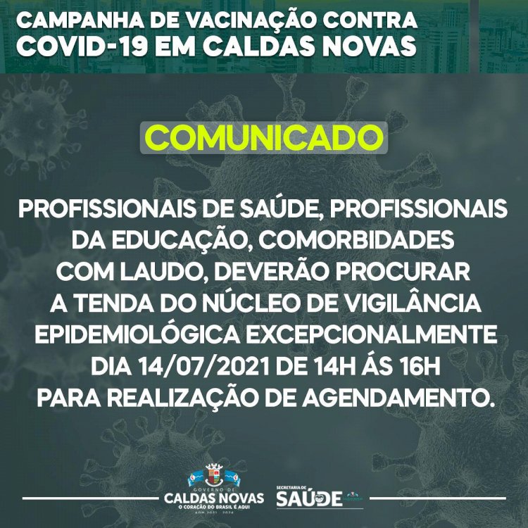 A prefeitura de Caldas Novas informa que os grupos prioritários
