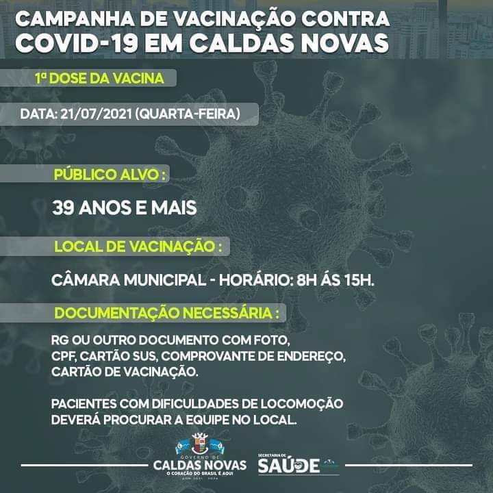 Vacinação será retomada para quem tem 39 anos ou mais, em Caldas Novas