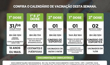 Confira a previsão do calendário de vacinação contra a Covid-19, desta semana, em Caldas Novas