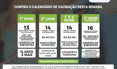 Confira a previsão do calendário de vacinação contra a Covid-19, para esta semana em Caldas Novas
