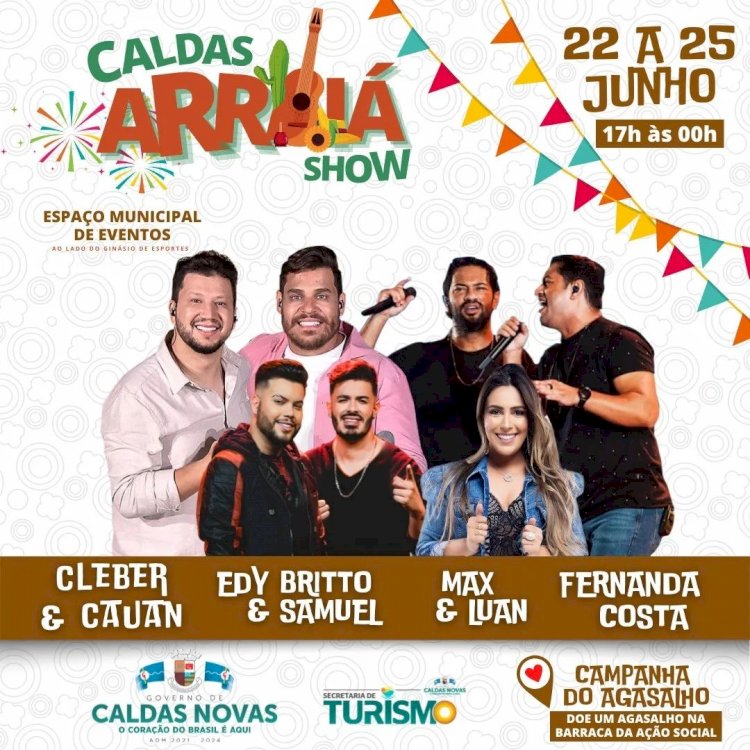 Prefeitura de Caldas Novas realizará Arraiá Show de 22 a 25 de Junho