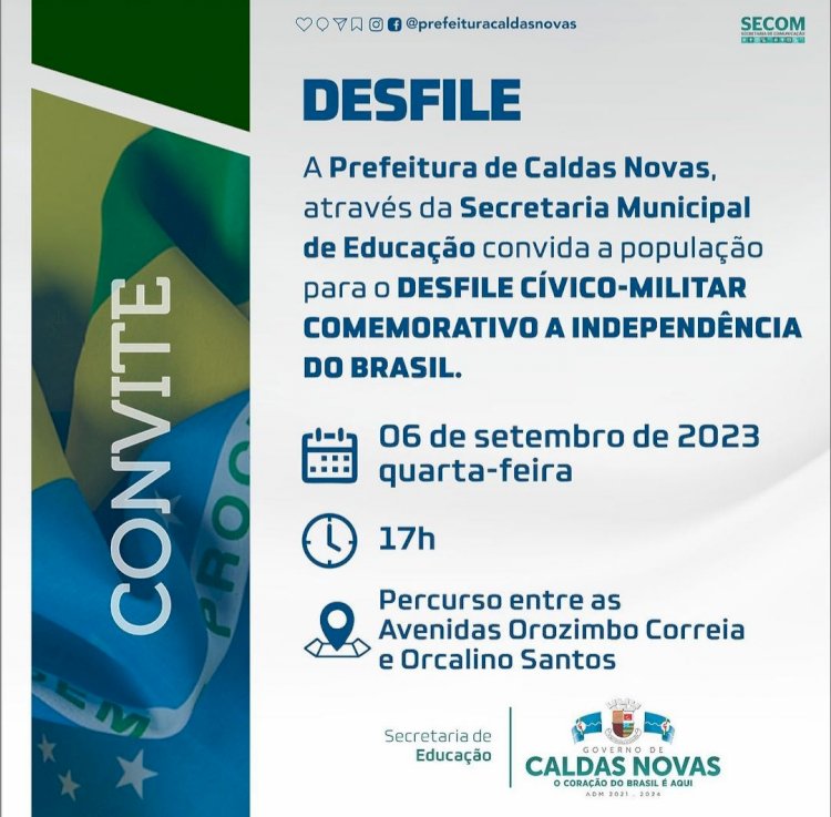 Prefeitura de Caldas Novas realiza Desfile Cívico nesta quarta-feira (06/09)