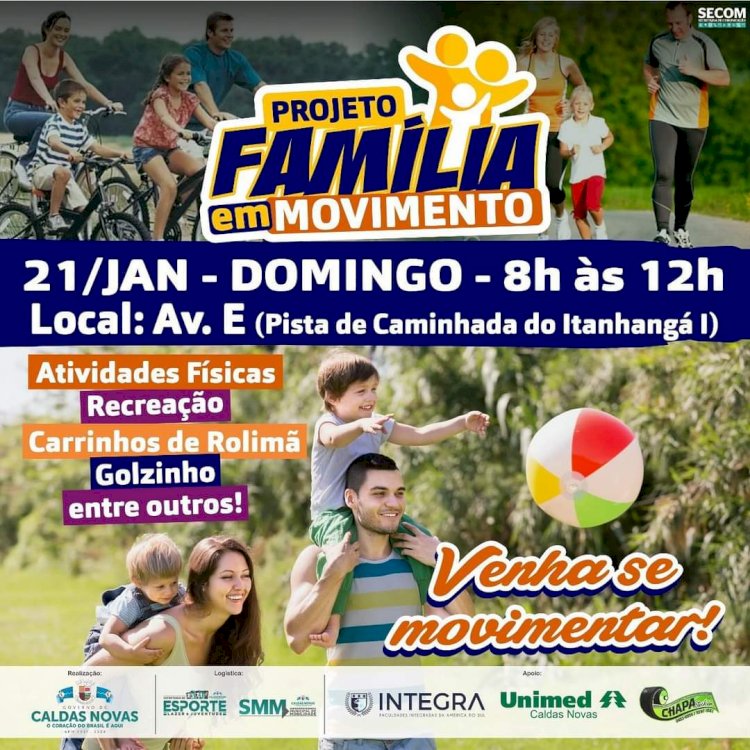Projeto "Família em Movimento", acontece neste domingo em Caldas Novas