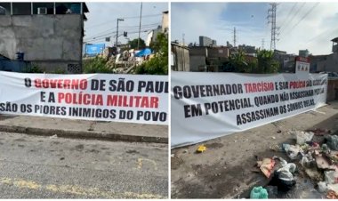 Moradores colocam faixas contra polícia e governo de SP em ponte de onde jovem foi jogado por PM