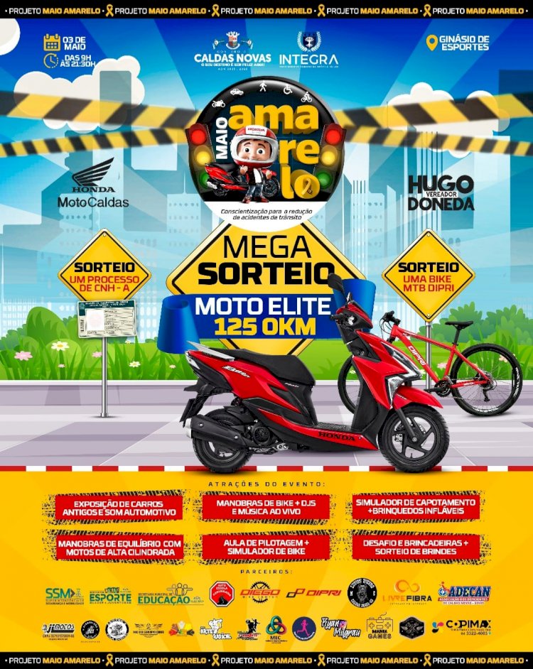 Caldas Novas promove evento do Maio Amarelo em prol de um trânsito mais seguro, neste sábado, 3 de Maio