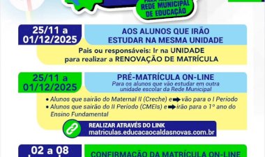 O período de matrícula para os alunos da rede municipal de ensino vai até o dia 1º de Dezembro