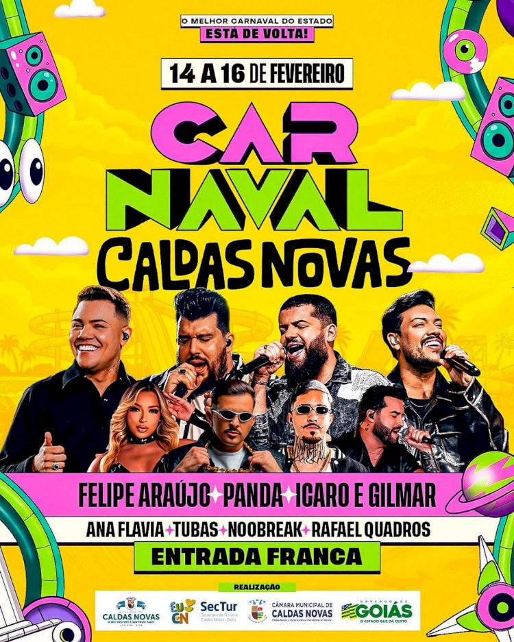 Com grandes atrações, Carnaval de Caldas Novas acontece de 14 a 16 de Fevereiro com entrada gratuita
